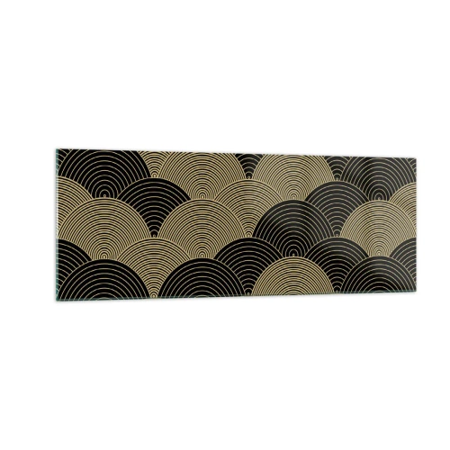 Glasbild - Bild auf glas - Art-Deco-Muster mit Halbkreisen und goldenen Linien - 140x50cm - Einheit in der Vielfalt - Moderne Wanddekoration für Wohnzimmer und Schlafzimmer ARTTOR