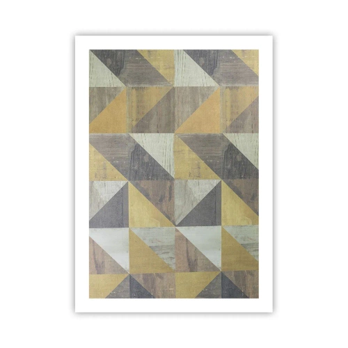 Poster - Geometrisches Muster in Gold- und Grautönen - 50x70cm - Am Winkel des Dreiecks - Moderne Wanddekoration für Wohnzimmer und Schlafzimmer ARTTOR