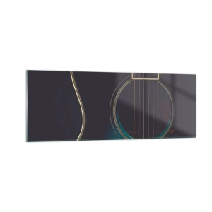 Glasbild - Bild auf glas - Akustikgitarre in dunklem, elegantem Licht - 140x50cm - Einen Moment bevor es ertönt - Moderne Wanddekoration für Wohnzimmer und Schlafzimmer ARTTOR