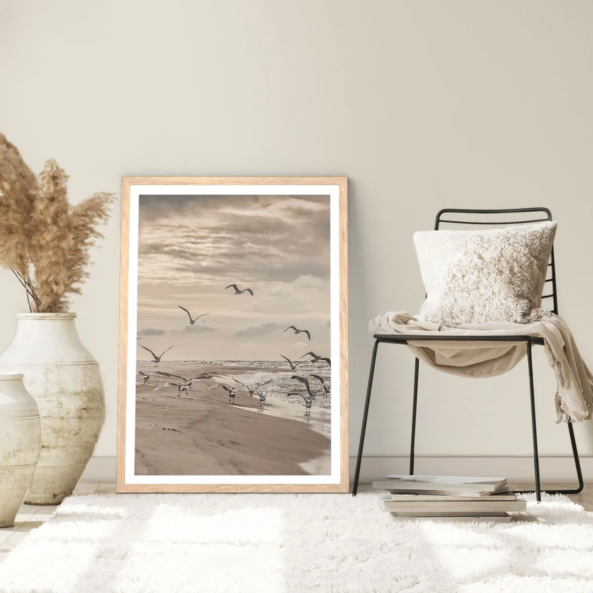 Poster in einem Rahmen aus heller Eiche - Meeresrauschen, Vogelgesang - 70x100 cm