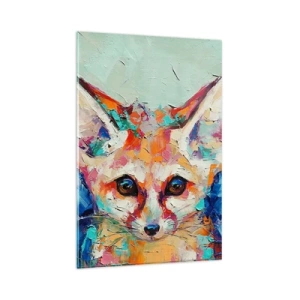 Glasbild - Bild auf glas - Ein farbenfrohes Porträt eines Fenneks im Stil der expressiven Malerei. - 80x120cm - Bist du bereit für mich? - Moderne Wanddekoration für Wohnzimmer und Schlafzimmer ARTTOR
