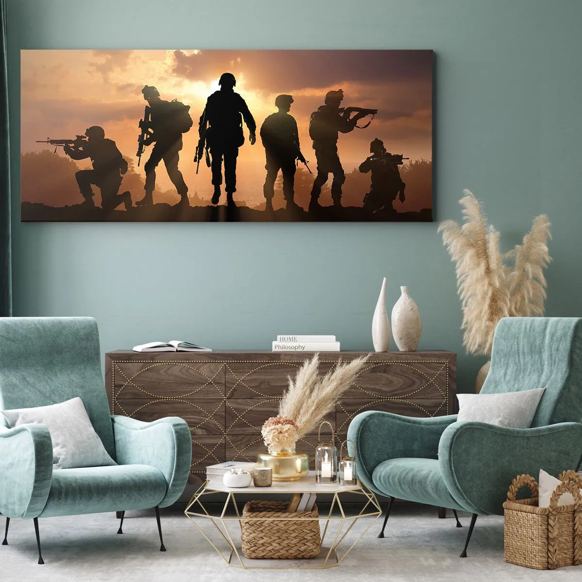 Bild auf Leinwand - Leinwandbild - Waffenbrüder - 90x30 cm