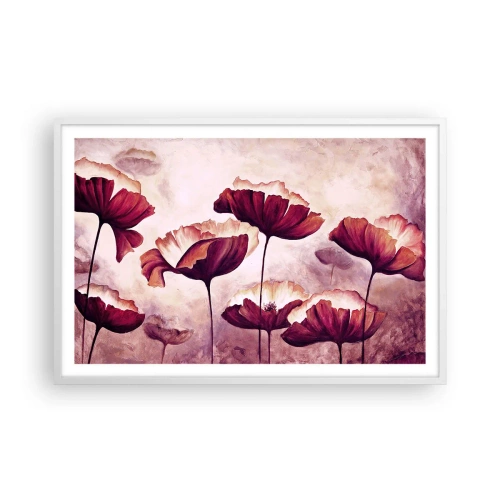Poster in einem weißen Rahmen - Rotes und weißes Blütenblatt - 91x61 cm