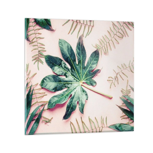 Glasbild - Bild auf glas - Eine Studie von Grün auf einem rosa Hintergrund - 70x70 cm