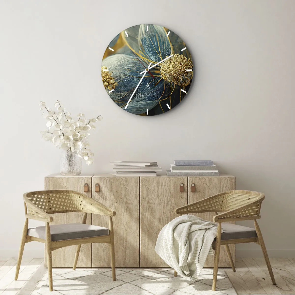 Wanduhr - Glasuhr - Mit Gold blühen - 30x30 cm