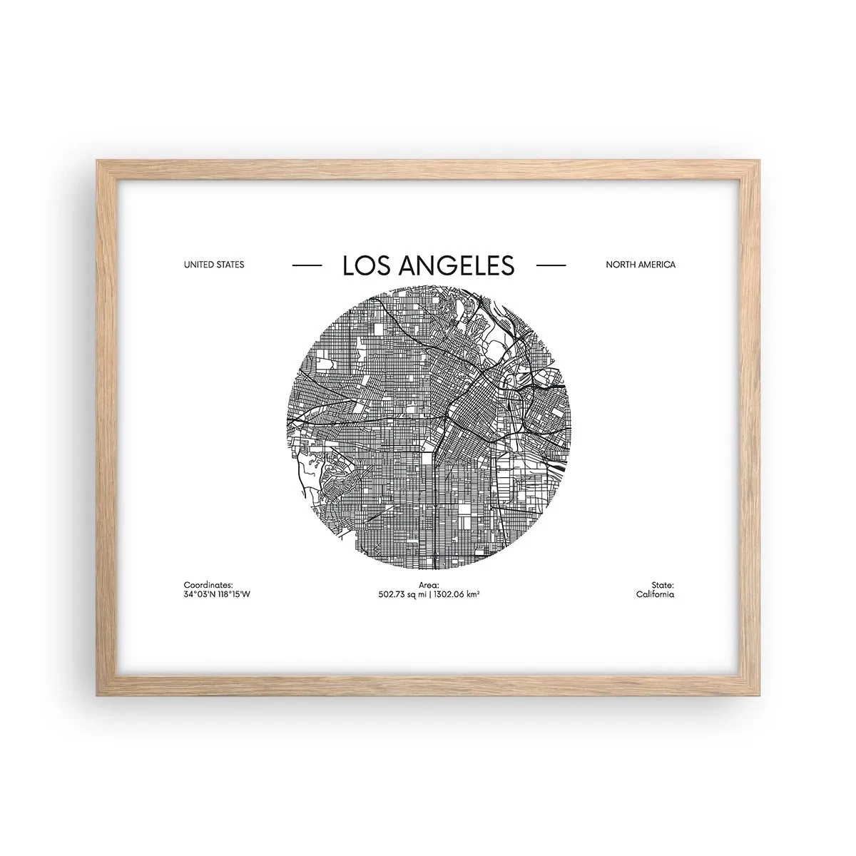Poster in einem Rahmen aus heller Eiche - Anatomie von Los Angeles - 50x40 cm
