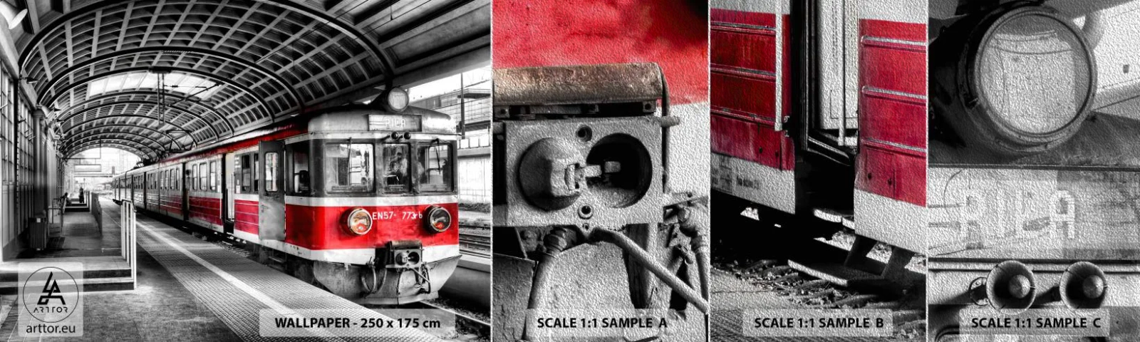 Fototapeten Muster Premium Sand - Vielleicht ist es eine Reise Ihres Lebens? - Personenzug, Bahnhof, Plattform - 100x30 cm