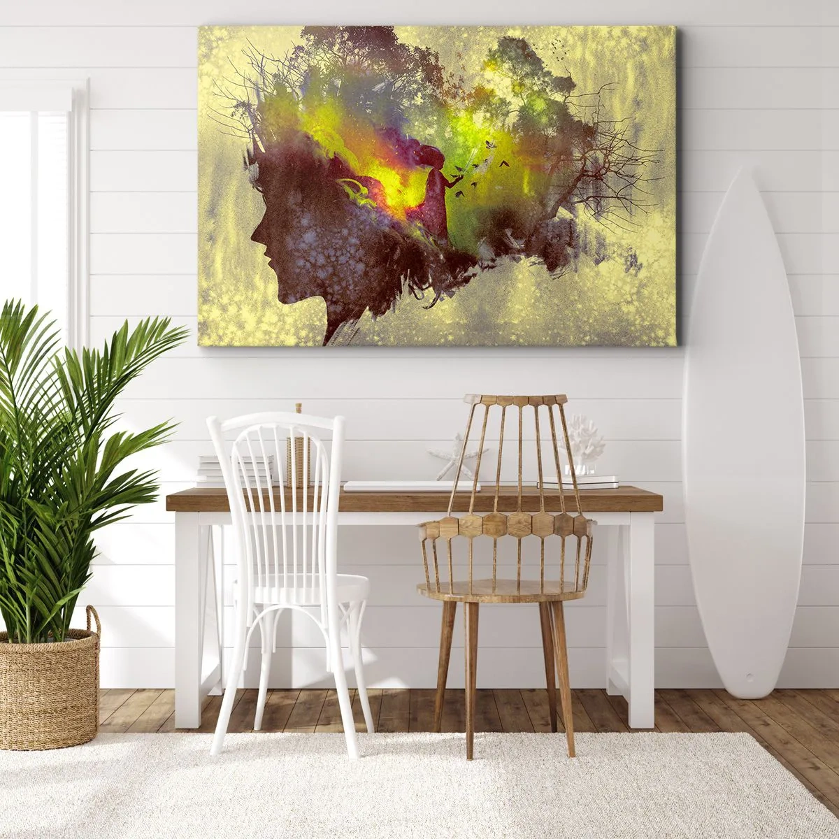 Bild auf Leinwand - Leinwandbild - Künstlerische Silhouette einer Frau mit der Natur im Hintergrund - 70x50cm - Mutter Natur - Moderne Wanddekoration für Wohnzimmer und Schlafzimmer ARTTOR