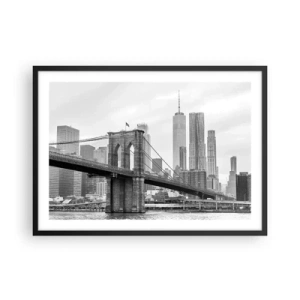 Poster in einem schwarzem Rahmen - Brooklyn Bridge mit New Yorker Wolkenkratzern im Hintergrund - 70x50cm - New Yorker Atmosphäre - Moderne Wanddekoration für Wohnzimmer und Schlafzimmer ARTTOR