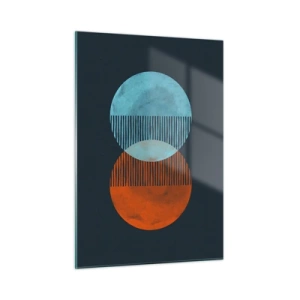 Glasbild - Bild auf glas - Zwei sich kreuzende bunte Planeten mit einem geometrischen Muster - 50x70cm - Astronomische Fantasie - Moderne Wanddekoration für Wohnzimmer und Schlafzimmer ARTTOR