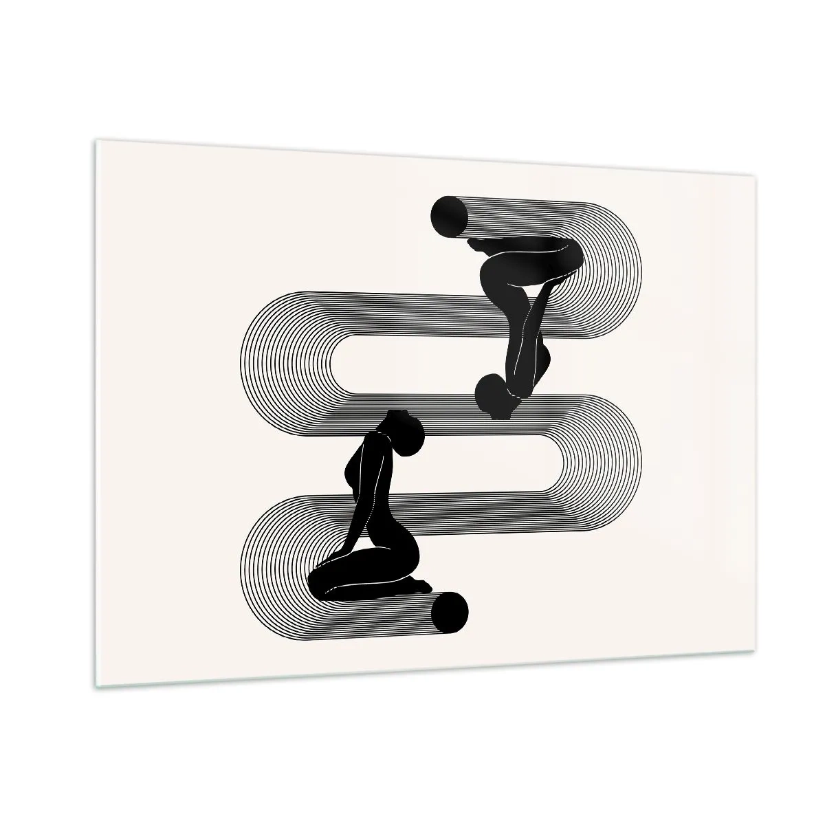 Glasbild - Bild auf glas - Minimalistische feminine Silhouetten mit grafischem Linienmotiv - 100x70cm - Sinnliche Symmetrie - Moderne Wanddekoration für Wohnzimmer und Schlafzimmer ARTTOR