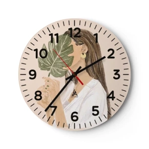 Wanduhr - Glasuhr - Geheimnisvolles Porträt mit Fächer - 40x40 cm
