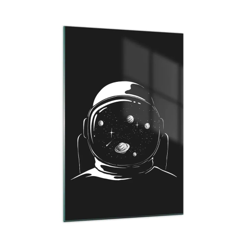 Glasbild - Bild auf glas - Ein minimalistischer Astronautenhelm mit Blick ins Weltall - 70x100cm - Schöne Aussicht - Moderne Wanddekoration für Wohnzimmer und Schlafzimmer ARTTOR