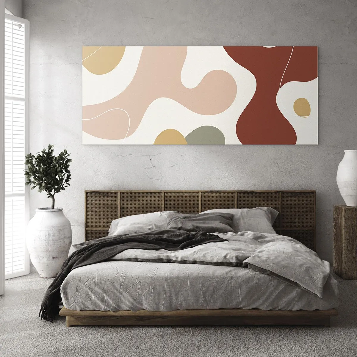 Glasbild - Bild auf glas - Eine abstrakte Komposition in Pastelltönen mit dynamischen Formen. - 140x50cm - Kringel oder Schnörkel? - Moderne Wanddekoration für Wohnzimmer und Schlafzimmer ARTTOR