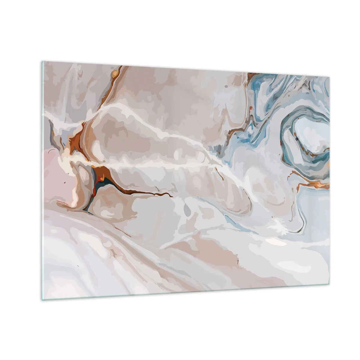 Glasbild - Bild auf glas - Künstlerisches Muster in neutralen Tönen mit blauen Akzenten - 100x70cm - Blau schlängelt sich unter dem Weiß - Moderne Wanddekoration für Wohnzimmer und Schlafzimmer ARTTOR