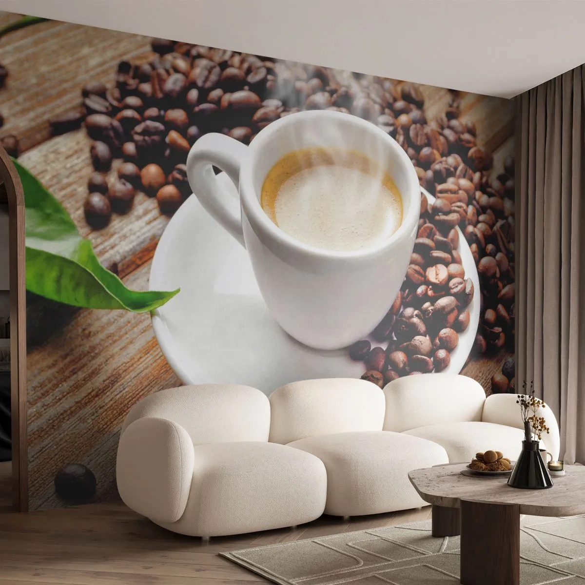 Fototapete Standard Eco - Kaffee auf der Bank - Gastronomie, Kaffee, Tasse - 450x315 cm