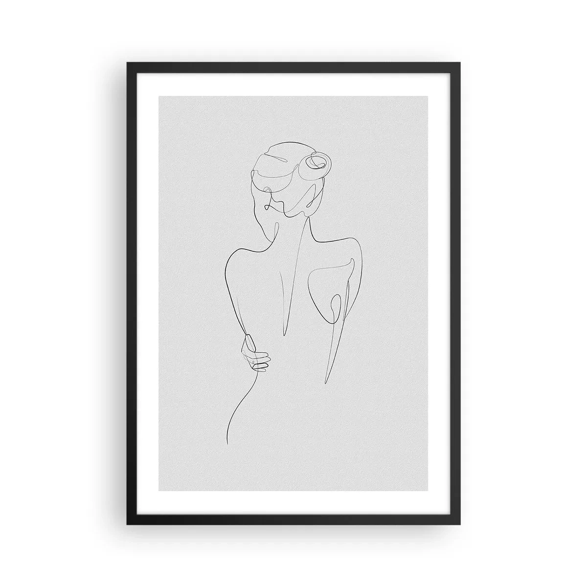 Poster in einem schwarzem Rahmen - Konturzeichnung einer Frau auf grauem Hintergrund - 50x70cm - Körpermusik - Moderne Wanddekoration für Wohnzimmer und Schlafzimmer ARTTOR