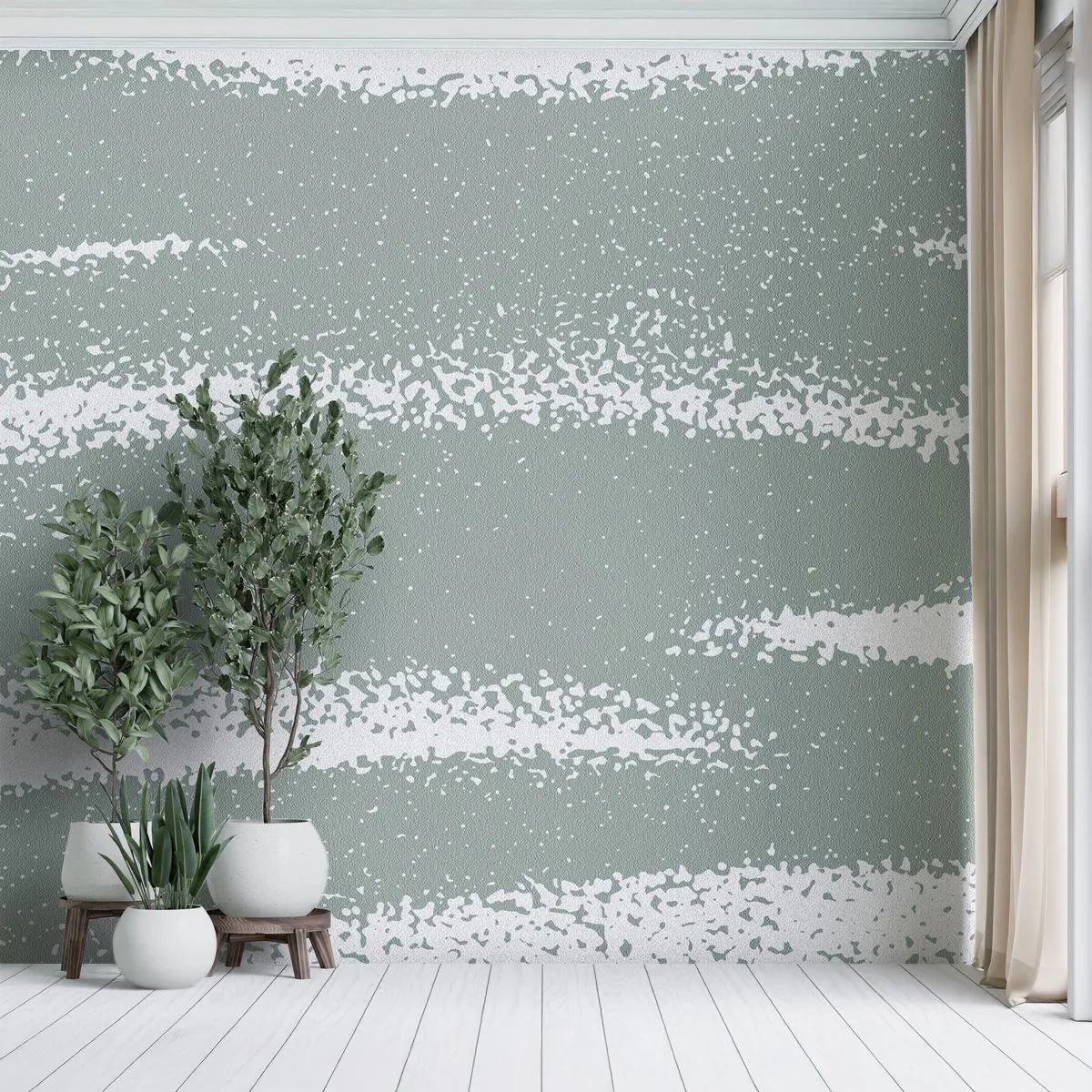 Fototapete Premium Sand - Kaltes Mint mit weißen abstrakten Retro-Streifen - 100x70cm - Abstraktion im Winterklima - Moderne Wanddekoration für Wohnzimmer und Schlafzimmer ARTTOR