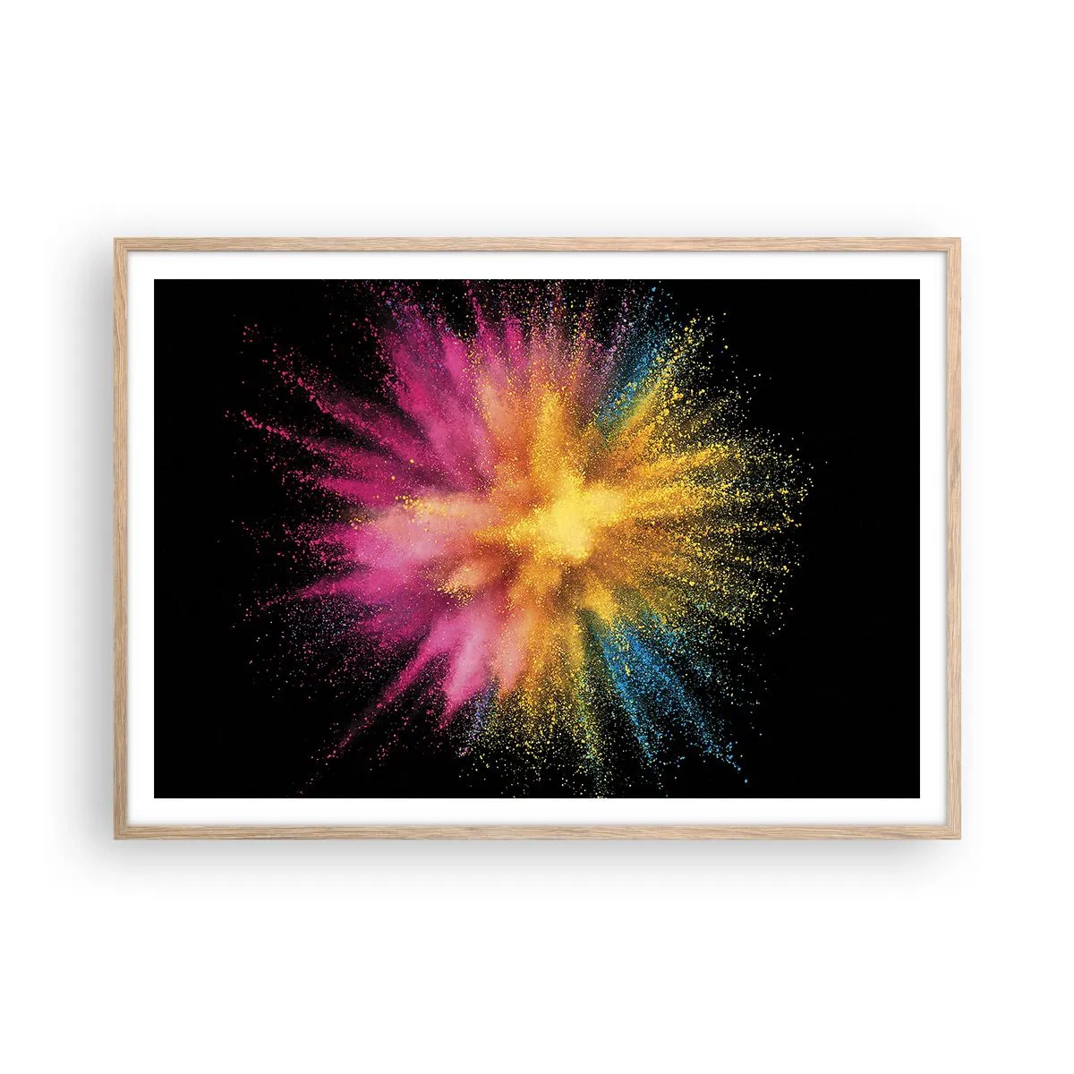 Poster in einem Rahmen aus heller Eiche - Die Geburt der Farben - 100x70 cm