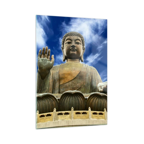 Glasbild - Bild auf glas - Eine große Buddha-Statue vor blauem Himmel - 50x70cm - Leben ohne Angst - Moderne Wanddekoration für Wohnzimmer und Schlafzimmer ARTTOR