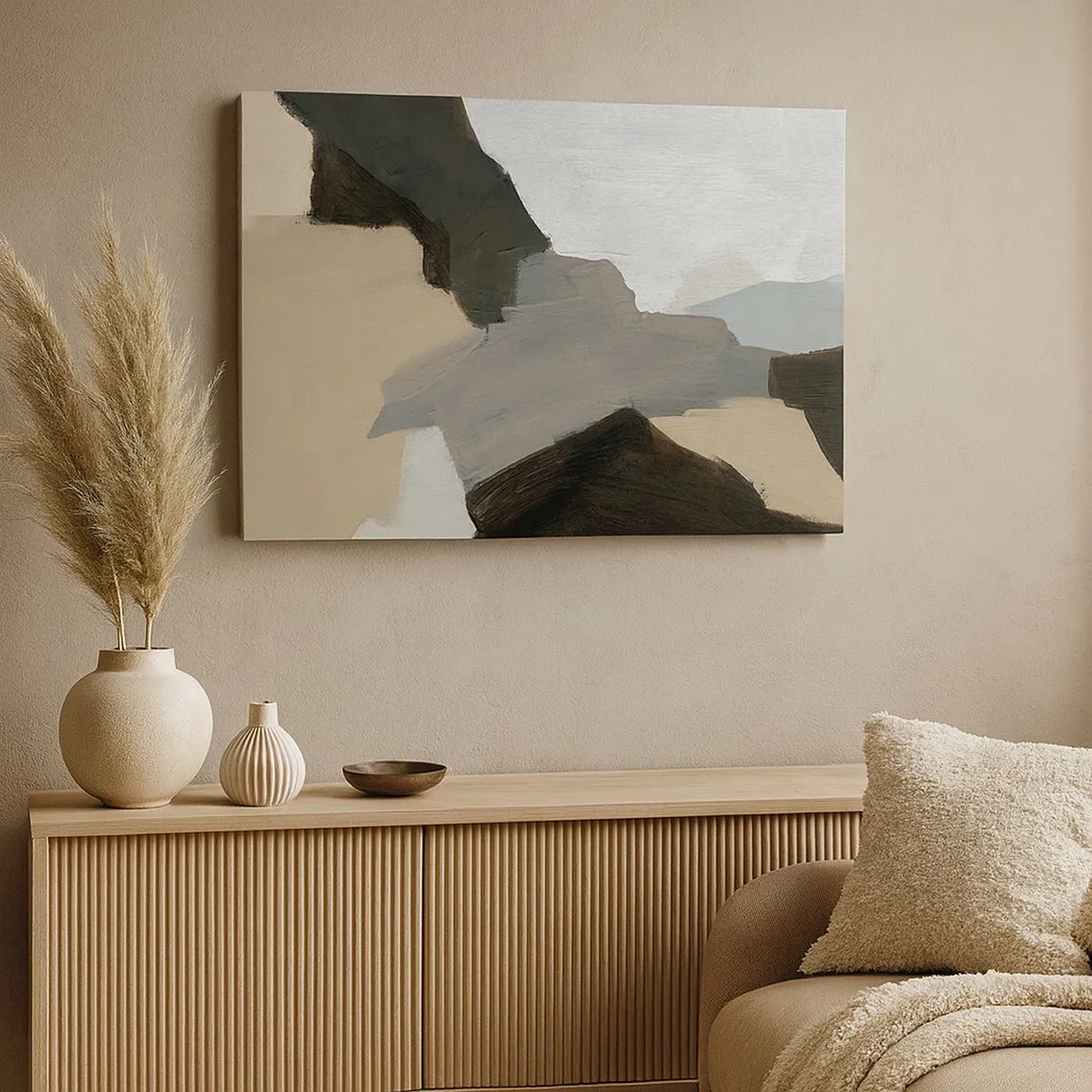 Bild auf Leinwand - Leinwandbild - Abstrakte Formen in Beige-, Braun- und Grautönen - 70x50cm - Abstraktion: Scheideweg des Graus - Moderne Wanddekoration für Wohnzimmer und Schlafzimmer ARTTOR