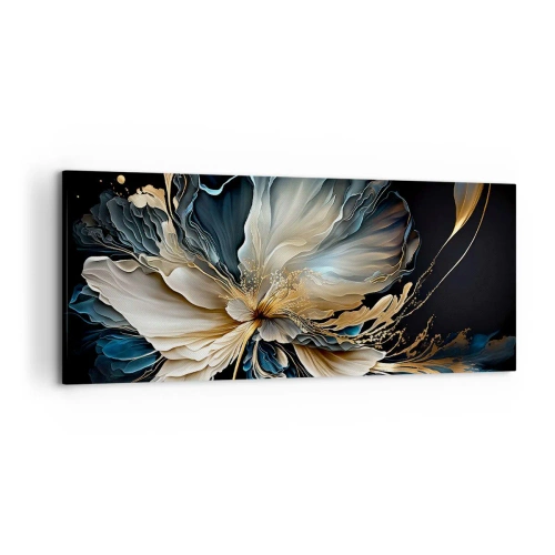 Bild auf Leinwand - Leinwandbild - Eine Blume in Gold- und Marineblautönen auf schwarzem Hintergrund - 120x50cm - Märchenhafte Farnblume - Moderne Wanddekoration für Wohnzimmer und Schlafzimmer ARTTOR
