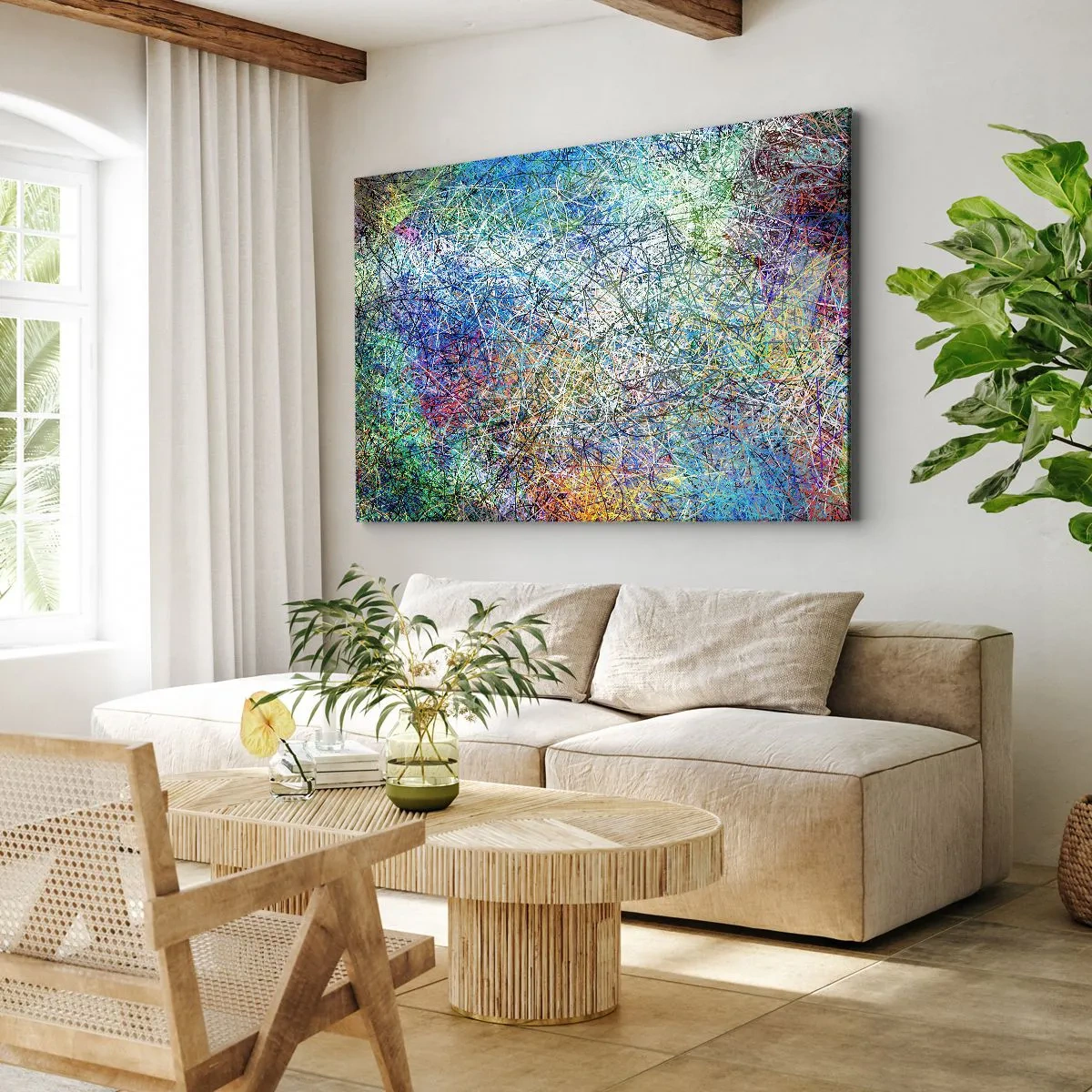 Bild auf Leinwand - Leinwandbild - Abstrakte Komposition mit mehrfarbigen Linien und Texturen - 100x70cm - Es ist nicht so einfach - Moderne Wanddekoration für Wohnzimmer und Schlafzimmer ARTTOR