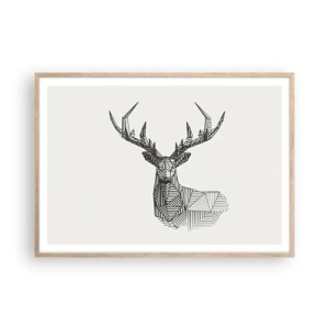 Poster in einem Rahmen aus heller Eiche - Ein Hirsch im kubistischen Stil - 100x70 cm