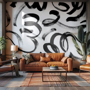 Fototapete Premium Canvas - Schwarz auf Weiß - Moderne Kunst, Modernität, Muster - 350x256 cm