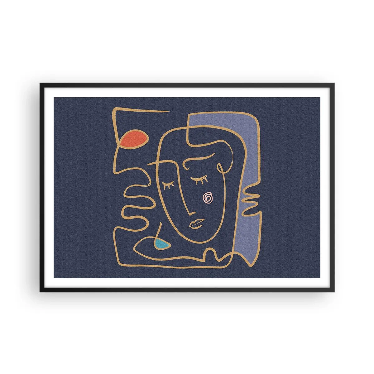 Poster in einem schwarzem Rahmen - Abstraktes Gesichtsporträt im minimalistischen Stil - 100x70cm - In Gedanken - Moderne Wanddekoration für Wohnzimmer und Schlafzimmer ARTTOR