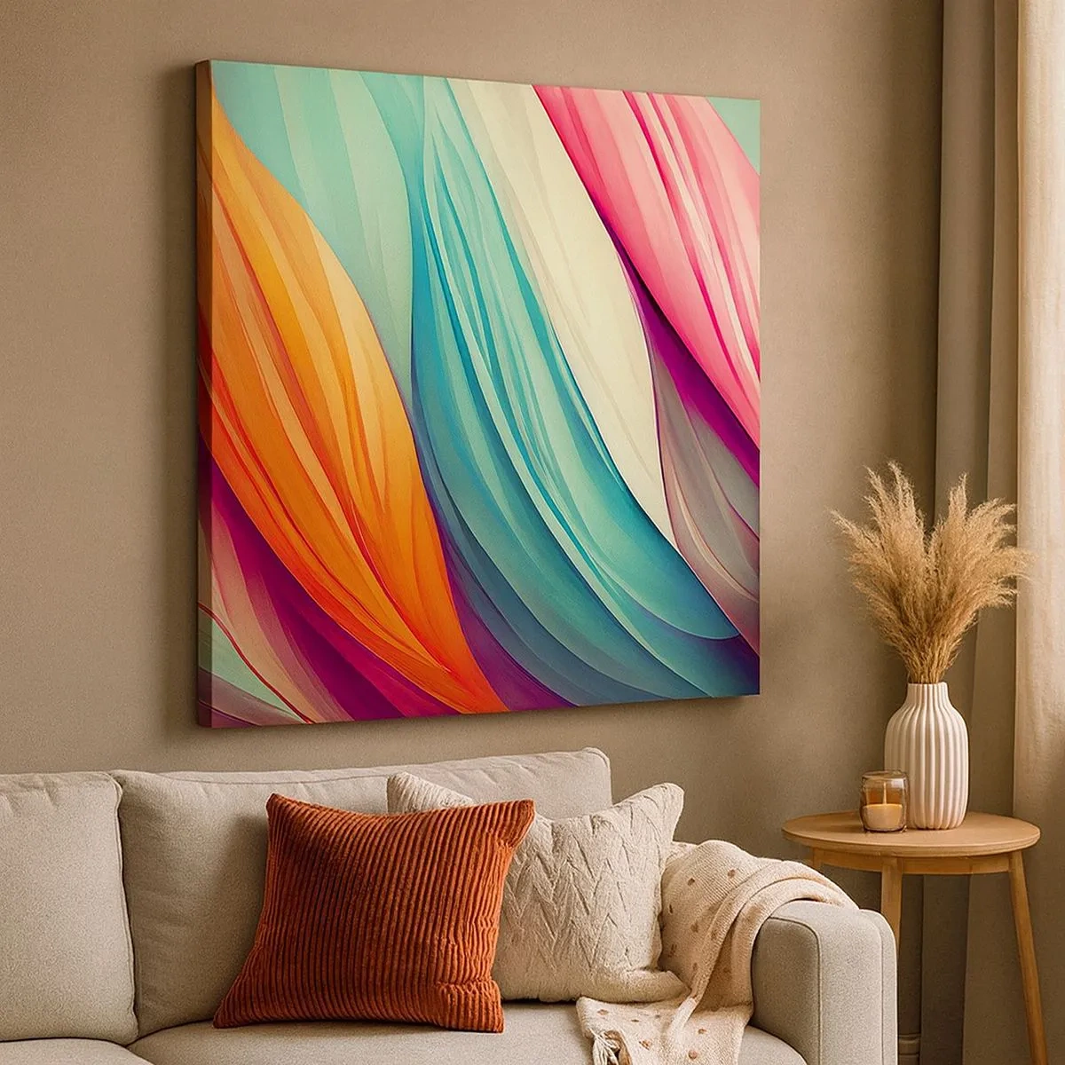 Bild auf Leinwand - Leinwandbild - Regenbogengewebe - 30x30 cm