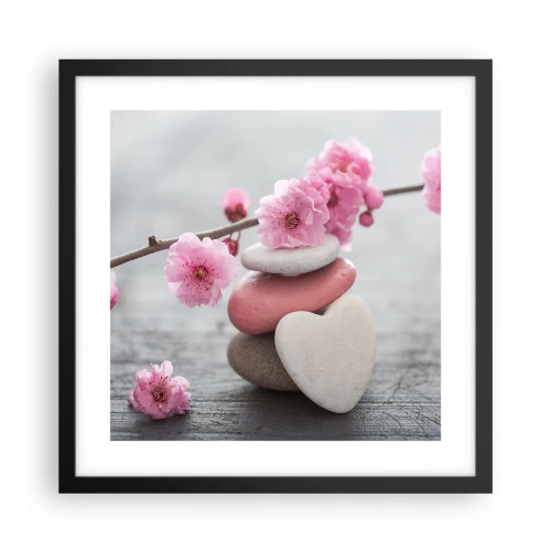 Poster in einem schwarzem Rahmen - Glückseligkeit mit einer Kirschblüte - 40x40 cm