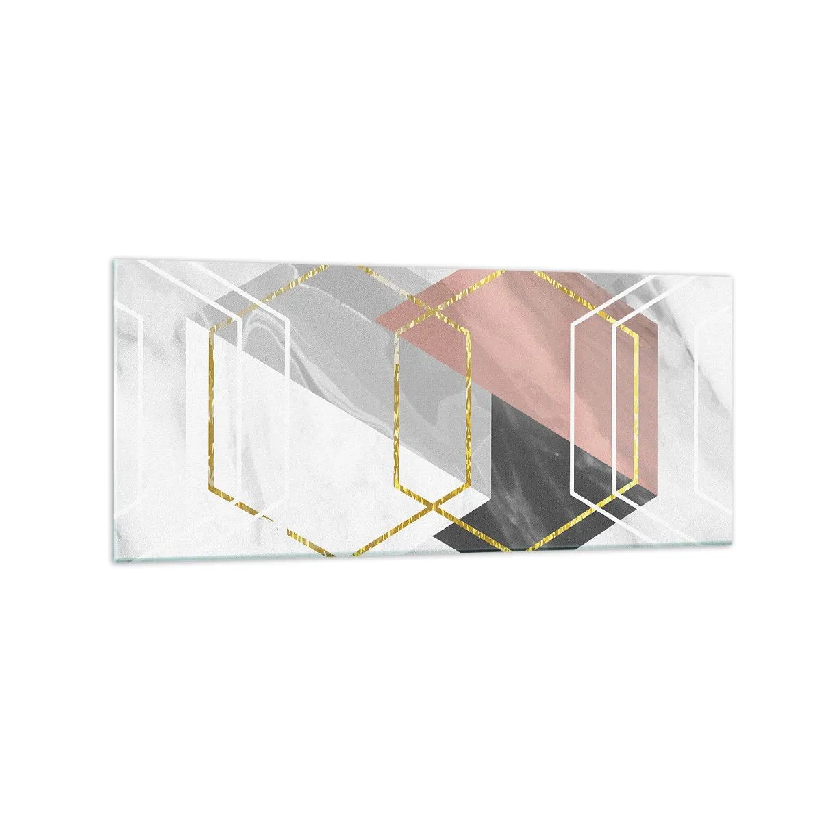 Glasbild - Bild auf glas - Geometrische Figuren mit Gold- und Marmorakzenten - 120x50cm - Kettenkomposition - Moderne Wanddekoration für Wohnzimmer und Schlafzimmer ARTTOR