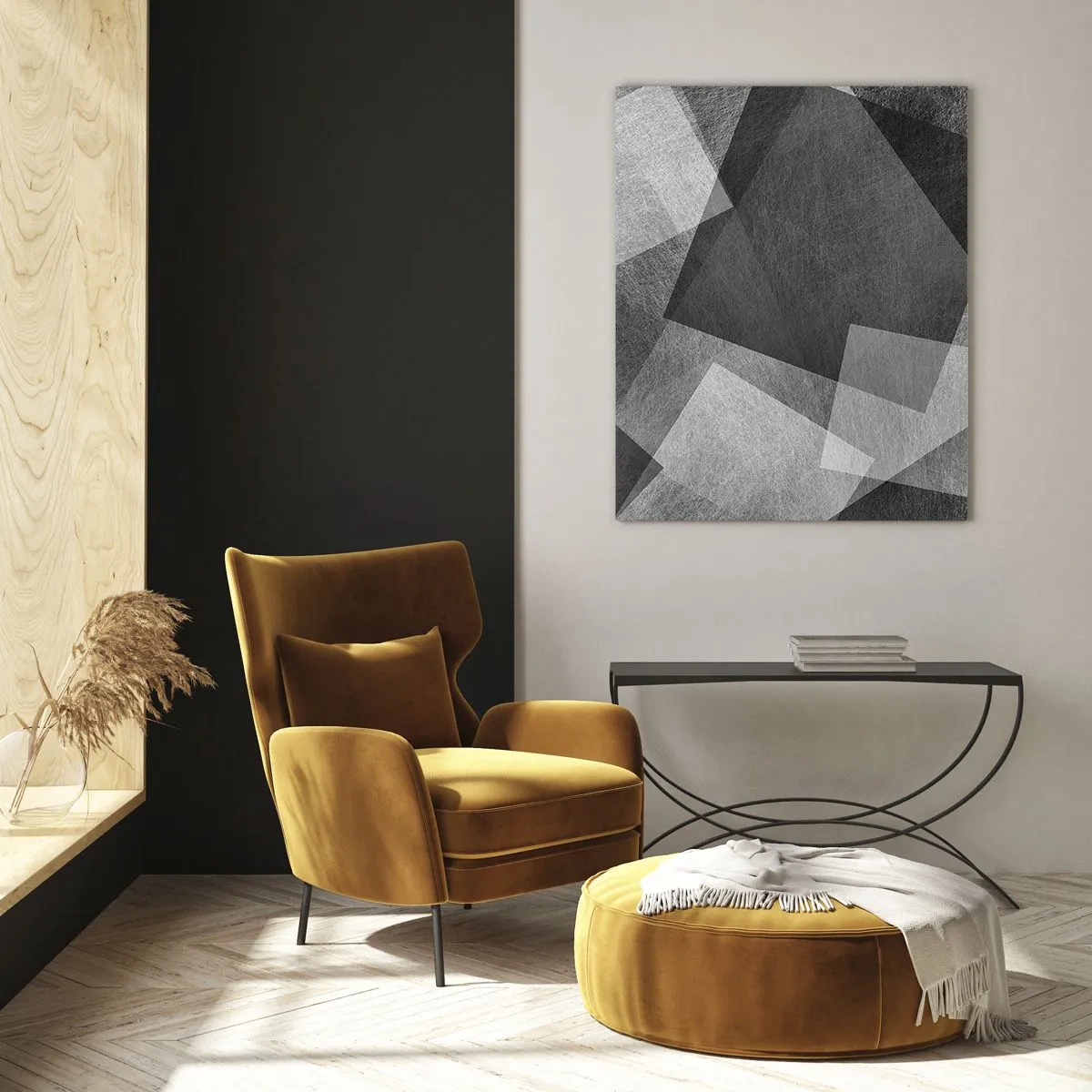 Glasbild - Bild auf glas - Geometrische Abstraktion in Schwarz-, Weiß- und Grautönen - 50x70cm - Das ewige Symbol für Beständigkeit und Ordnung - Moderne Wanddekoration für Wohnzimmer und Schlafzimmer ARTTOR