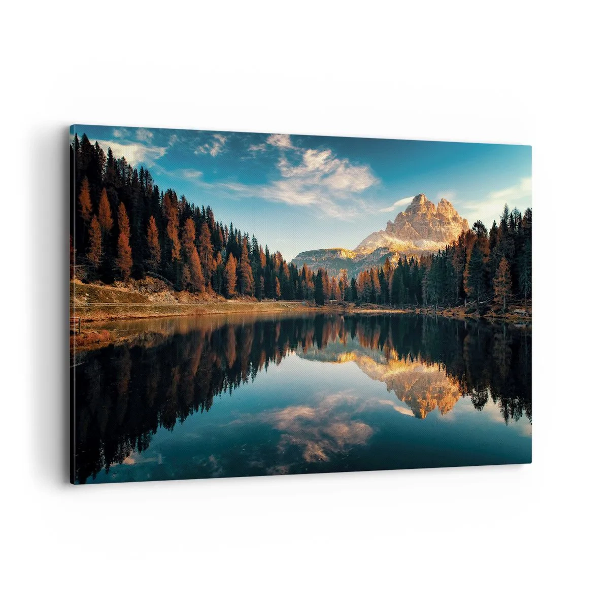 Bild auf Leinwand - Leinwandbild - Berglandschaft mit See und Wald - 120x80cm - Doppelte Landschaft - Moderne Wanddekoration für Wohnzimmer und Schlafzimmer ARTTOR