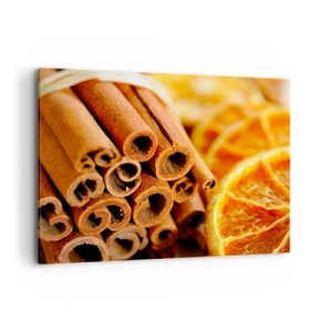 Bild auf Leinwand - Leinwandbild - Zimtstangen mit getrockneten Orangenscheiben in warmen Farben - 100x70cm - Kannst du ihr Aroma riechen? - Moderne Wanddekoration für Wohnzimmer und Schlafzimmer ARTTOR