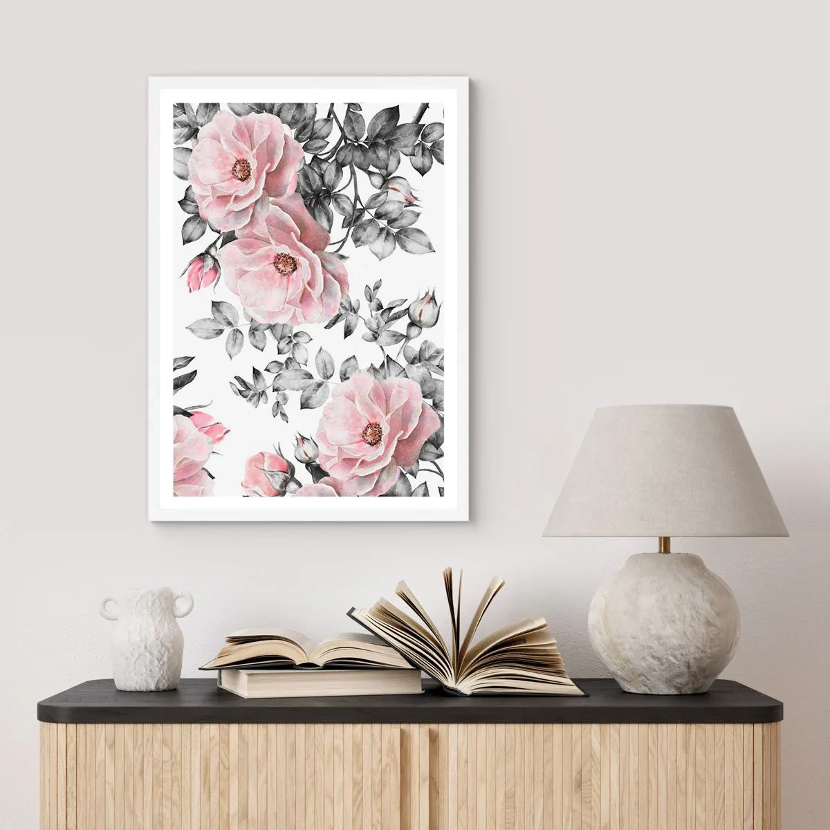 Poster in einem weißen Rahmen - Verliere dich in den Blüten der Rosen - 30x40 cm
