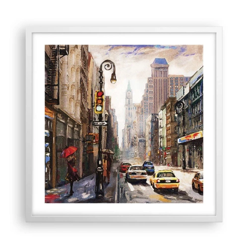 Poster in einem weißen Rahmen - New York - auch im Regen bunt - 50x50 cm