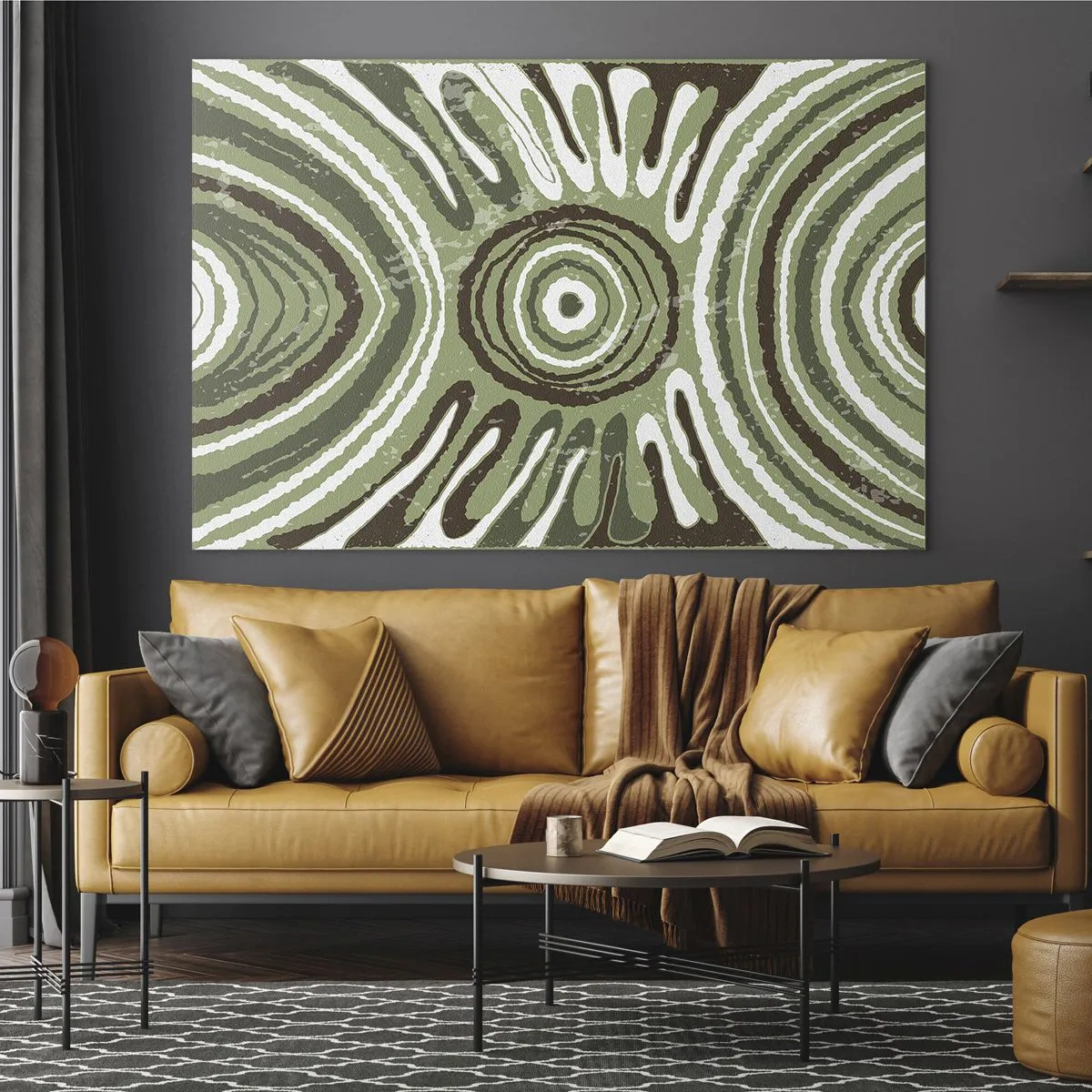 Glasbild - Bild auf glas - Grüne konzentrische Kreise und abstrakte Linien - 100x70cm - Explosion von Emotionen - Moderne Wanddekoration für Wohnzimmer und Schlafzimmer ARTTOR