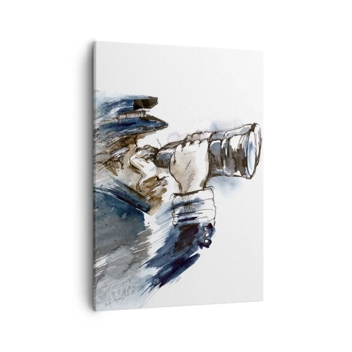 Bild auf Leinwand - Leinwandbild - Ein Kapitän mit Fernglas in einer dynamischen Aquarellszene - 50x70cm - Zehn auf der Beaufort-Skala! - Moderne Wanddekoration für Wohnzimmer und Schlafzimmer ARTTOR