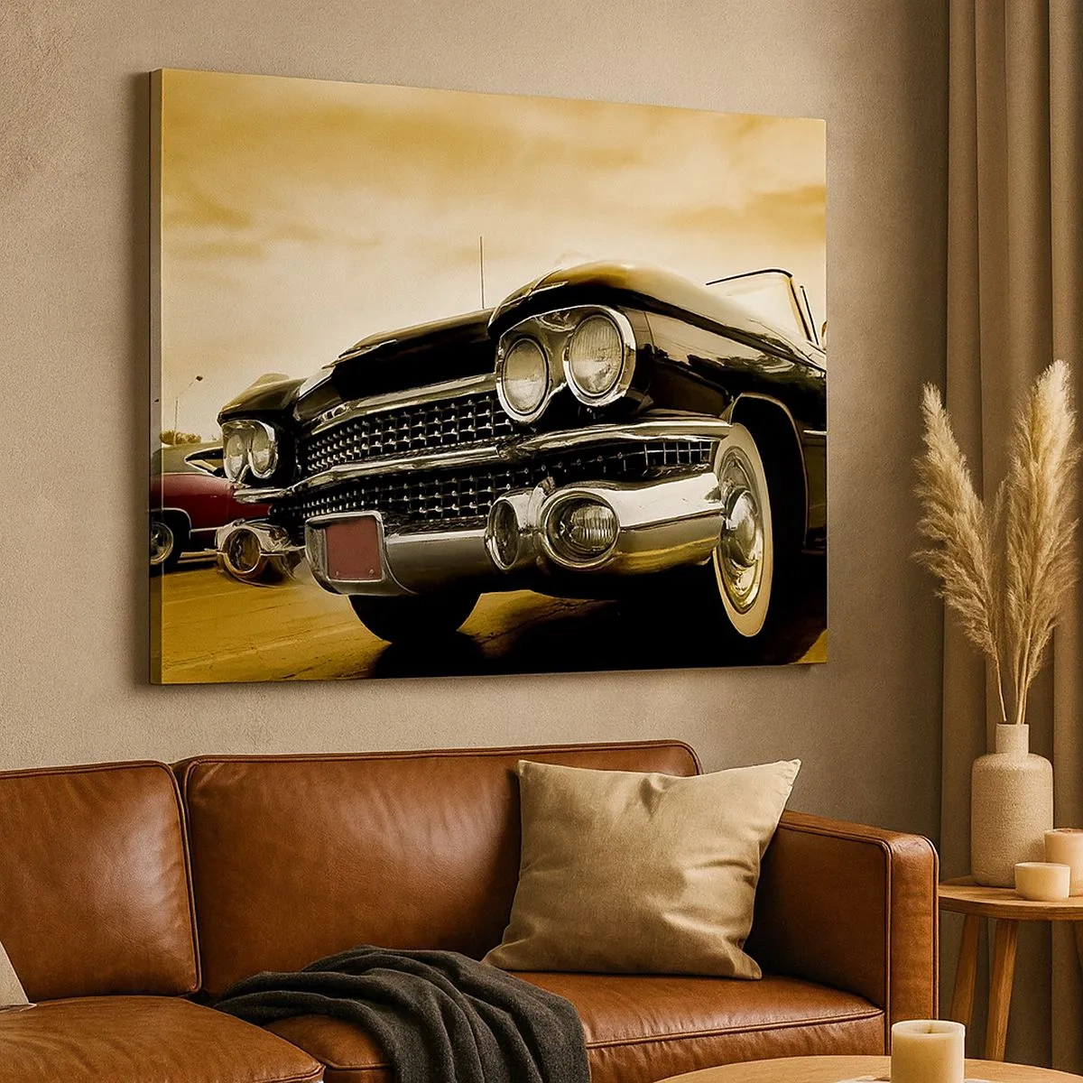 Bild auf Leinwand - Leinwandbild - Ein Oldtimer im Retro-Look und mit Chromdetails. - 70x50cm - Klassiker vergehen nie - Moderne Wanddekoration für Wohnzimmer und Schlafzimmer ARTTOR