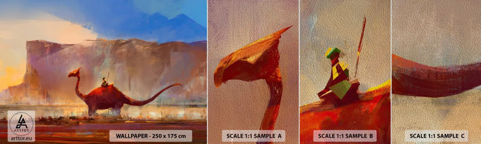 Fototapeten Muster Premium Sand - Wenn sie nicht ausgestorben wären - Abstraktion, Dinosaurier, Fantasie - 100x30 cm