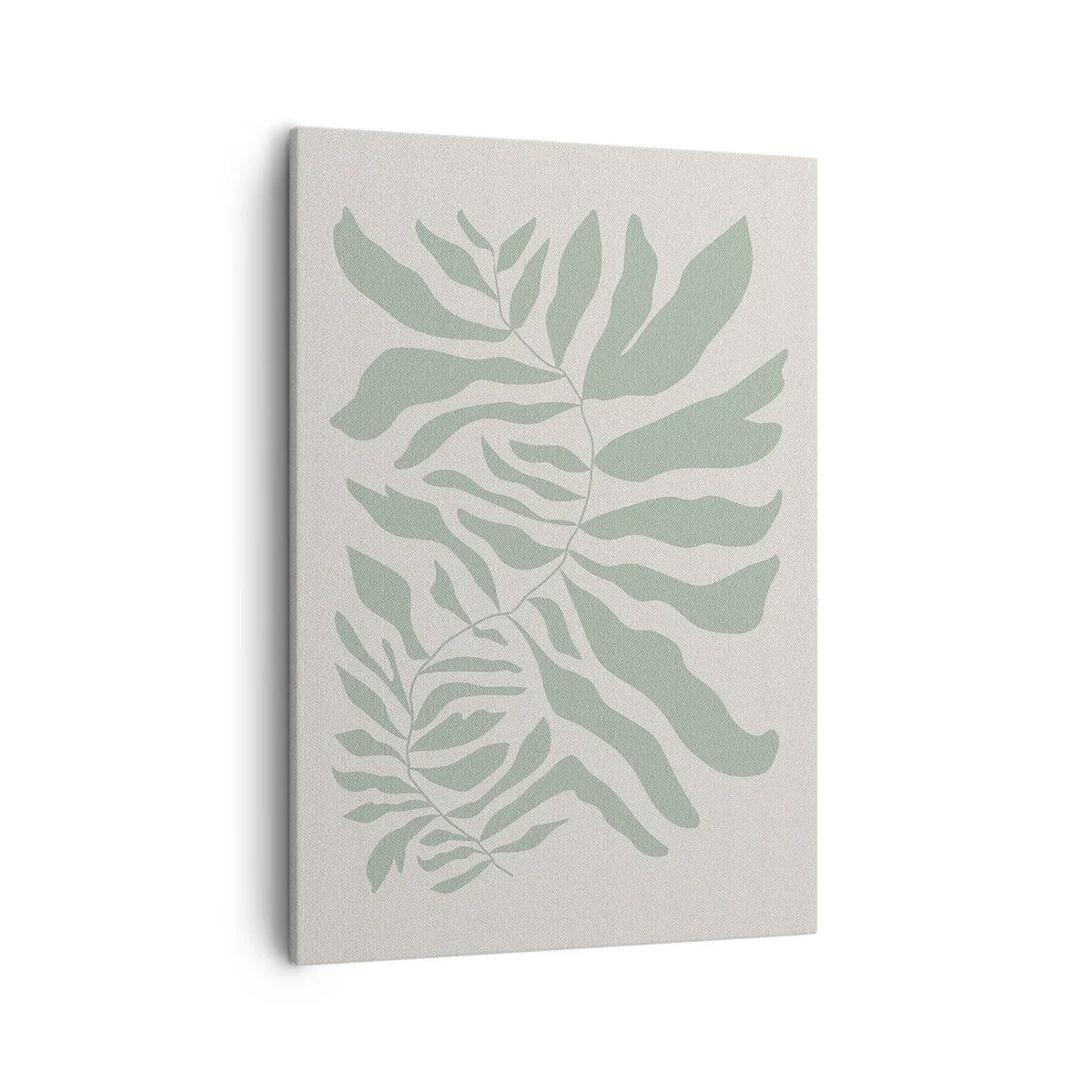 Bild auf Leinwand - Leinwandbild - Ein zartes Zweigmuster mit Blättern in einem Smaragdgrünton - 50x70cm - Smaragdzweig - Moderne Wanddekoration für Wohnzimmer und Schlafzimmer ARTTOR