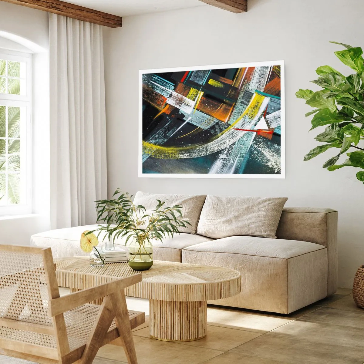 Poster - Bunte abstrakte Pinselstriche - 100x70cm - Energie der Bewegung - Moderne Wanddekoration für Wohnzimmer und Schlafzimmer ARTTOR