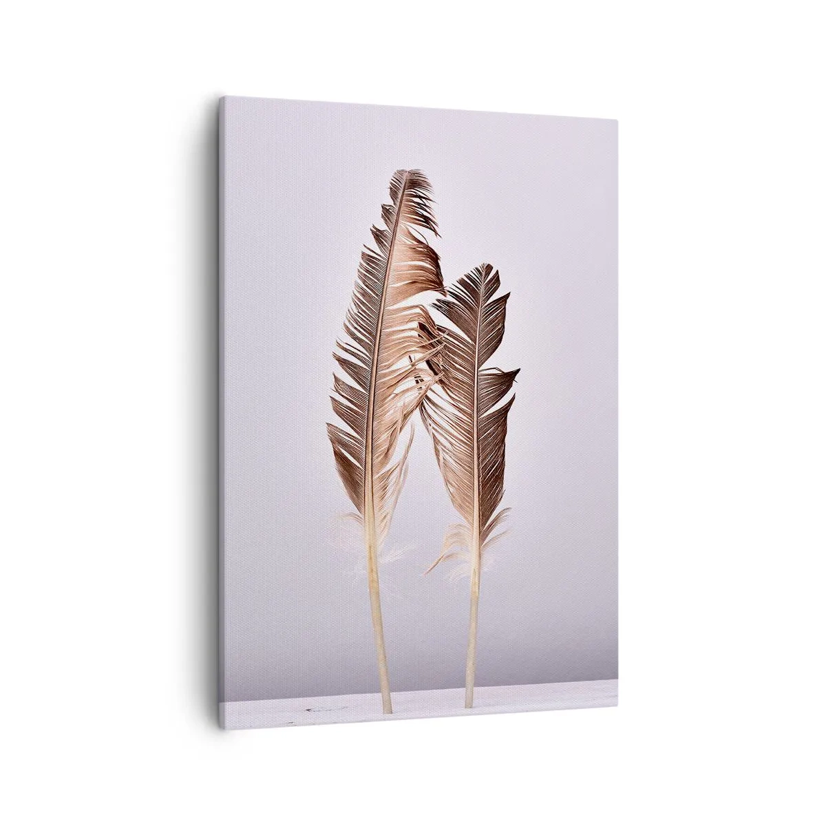 Bild auf Leinwand - Leinwandbild - Zarte Federn auf hellem Untergrund im minimalistischen Stil - 50x70cm - Gegen das Nichts - Moderne Wanddekoration für Wohnzimmer und Schlafzimmer ARTTOR