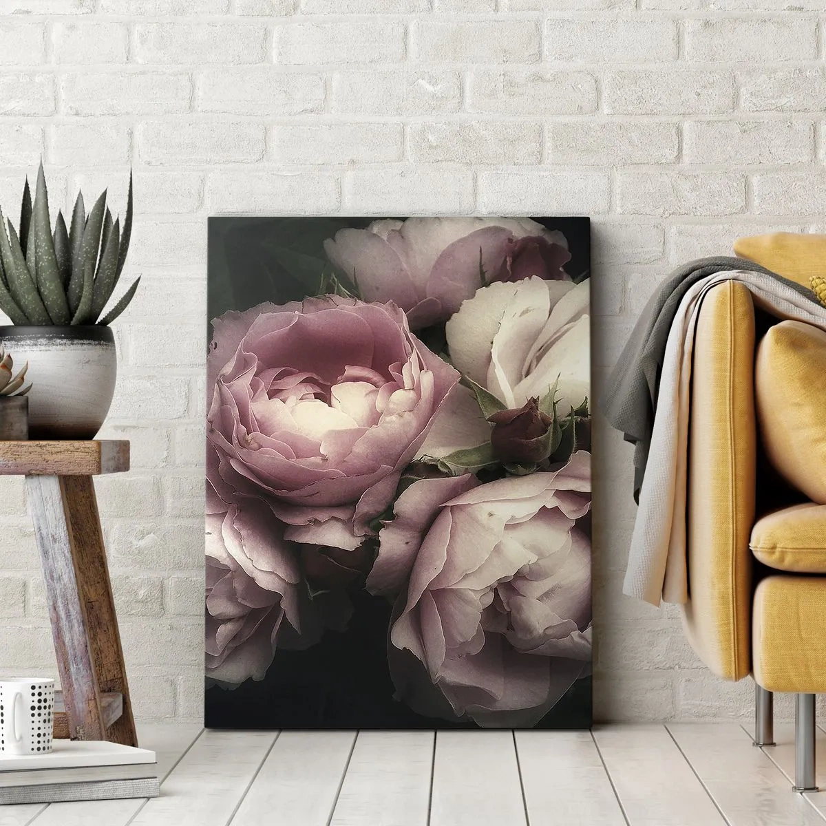 Bild auf Leinwand - Leinwandbild - Ein Strauß Rosen in zarten Rosa- und Weißtönen - 70x100cm - Der Charme der Belle Epoque - Moderne Wanddekoration für Wohnzimmer und Schlafzimmer ARTTOR