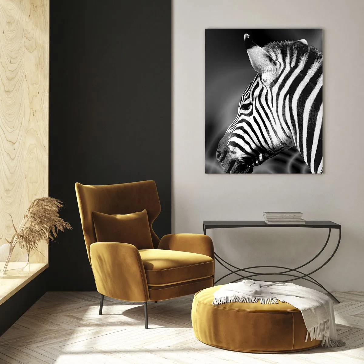 Glasbild - Bild auf glas - Zebra in Schwarz-Weiß-Ästhetik - 50x70cm - Weiß ist weiß und schwarz ist schwarz - Moderne Wanddekoration für Wohnzimmer und Schlafzimmer ARTTOR
