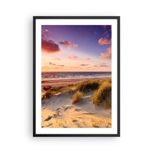 Poster in einem schwarzem Rahmen - Strand mit Dünen und untergehender Sonne - 50x70cm - Die Luft riecht schon im Sommer - Moderne Wanddekoration für Wohnzimmer und Schlafzimmer ARTTOR
