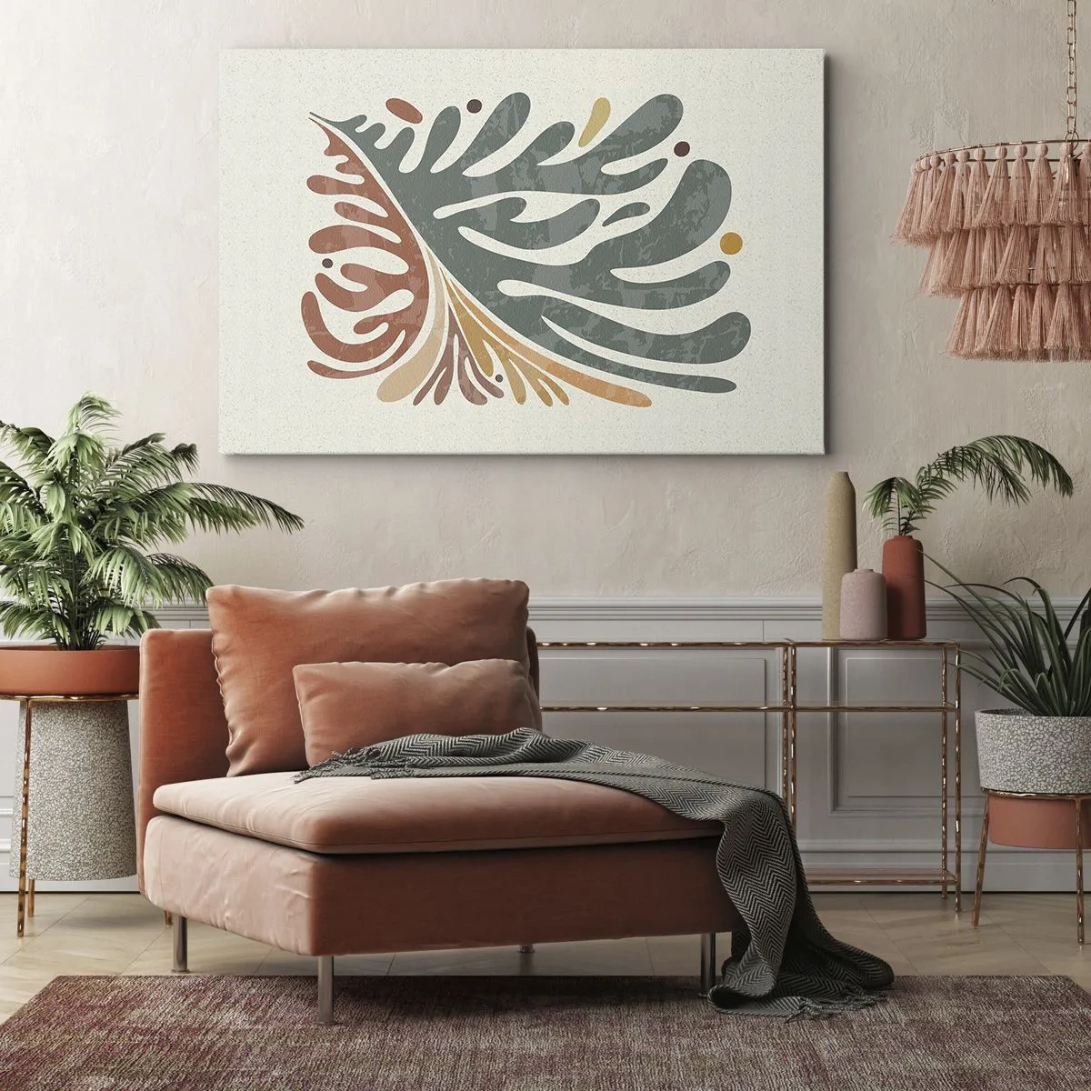 Bild auf Leinwand - Leinwandbild - Buntes abstraktes Blatt auf hellem Hintergrund - 100x70cm - Mehrfarbiges Blatt - Moderne Wanddekoration für Wohnzimmer und Schlafzimmer ARTTOR