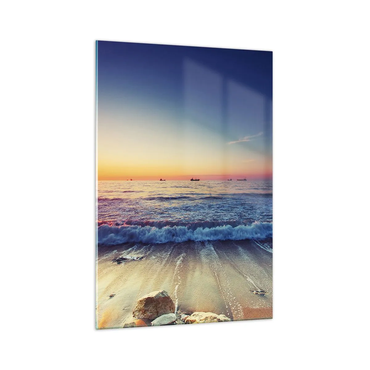 Glasbild - Bild auf glas - Sonnenuntergang über einem ruhigen Meer mit Wellen - 70x100cm - Was ist mit dem Horizont? - Moderne Wanddekoration für Wohnzimmer und Schlafzimmer ARTTOR